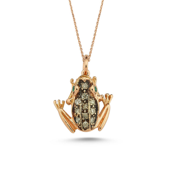 14K Yellow Gold Frog Pendant Charm Necklace 20